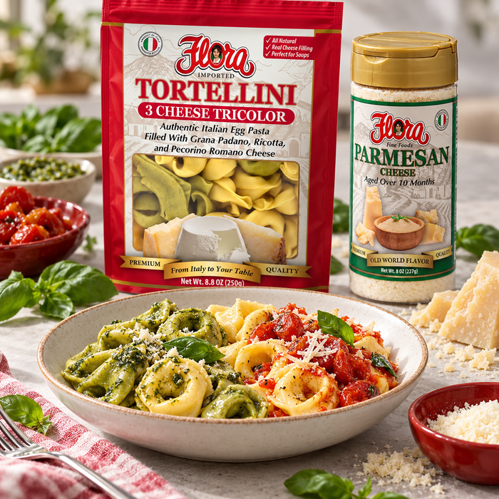 Tricolor Tortellini Two-Sauce Table — Three Colors, Three Cheeses