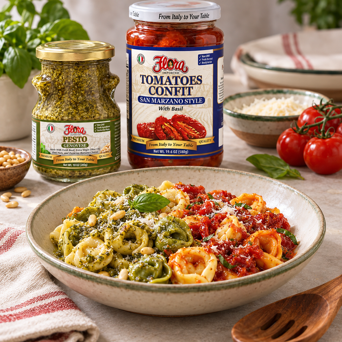 Tricolor Tortellini Two-Sauce Table — Two Ways to Finish