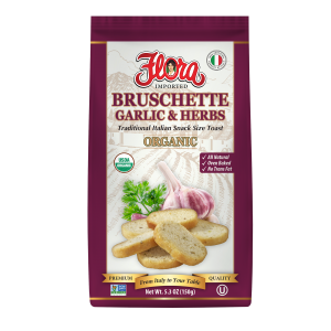 Flora foods Organic Bruschette Mini Toasts Garlic & Herbs Italian Bread for Bruschetta