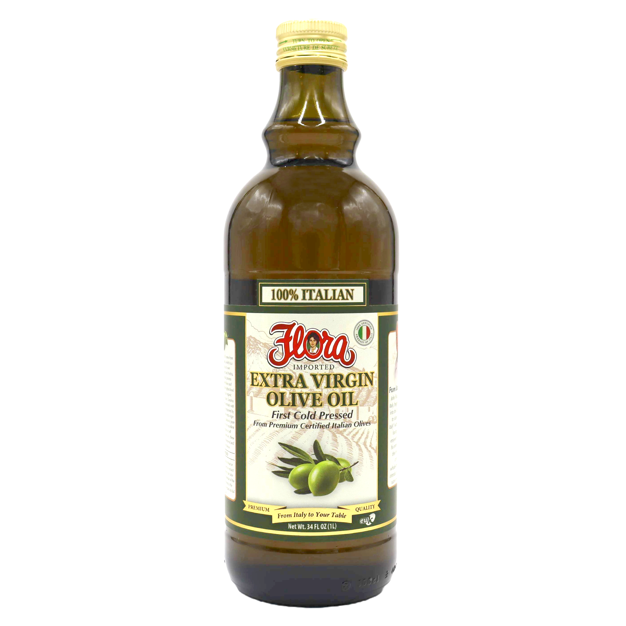 100% Italian Extra Virgin Olive Oil – First Cold Pressed – 1 Liter Glass Bottle