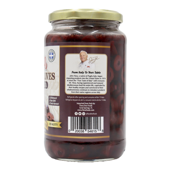 Flora Foods Greek Kalamata Olives Sliced in Oil & Sea Salt Imported 19.6 Oz Jar